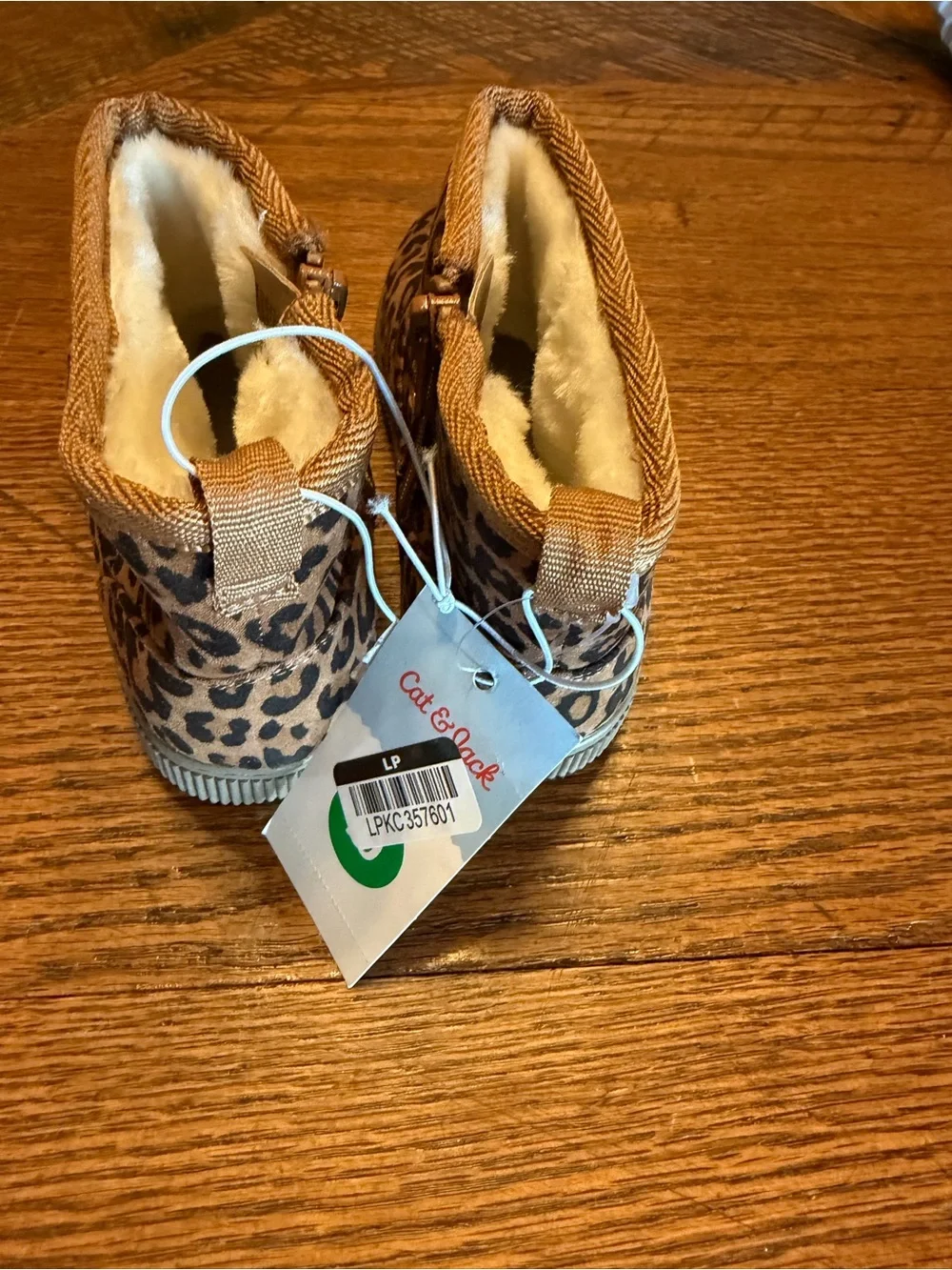 Cat & Jack Leopard-Print Kids Zip Boots - Tan & Black Sz 10
